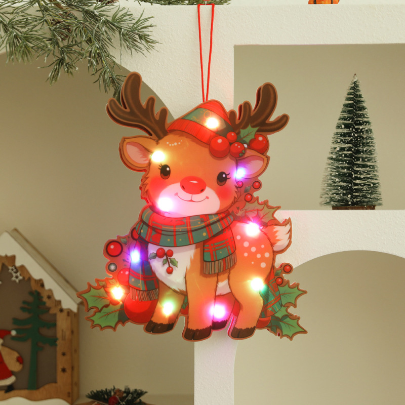 Christmas Decoration Luminous Pendant Pvc Cartoon Elk Snowman Kidsren's Christmas Gift DIY Lantern Elderly Pendant