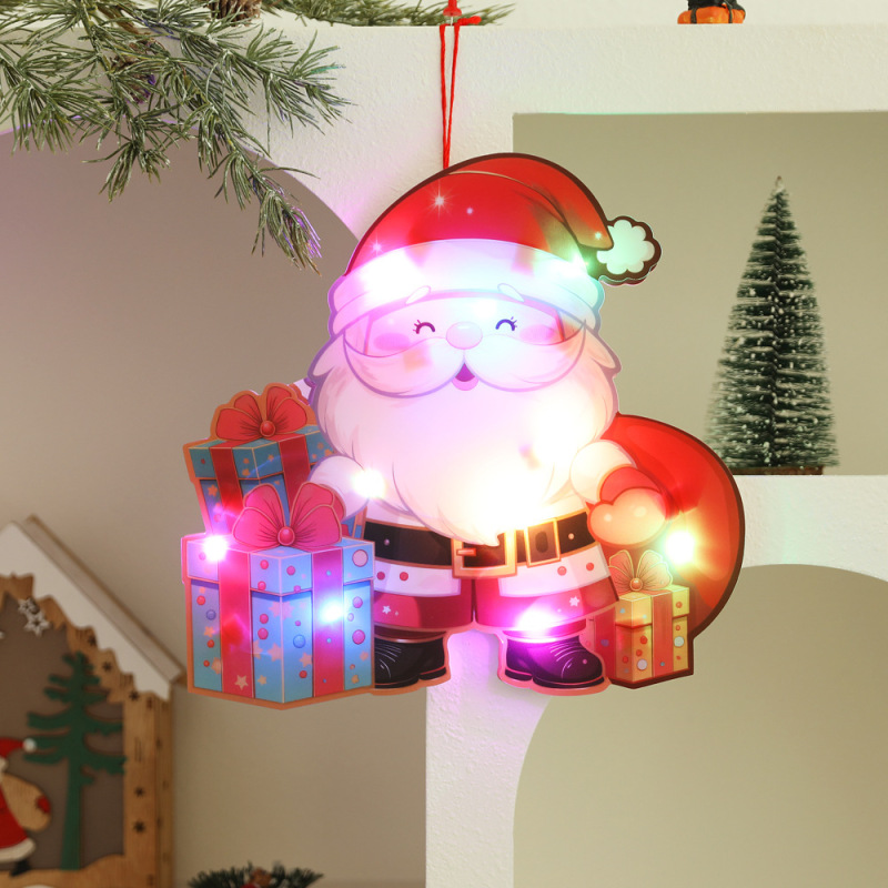 Christmas Decoration Luminous Pendant Pvc Cartoon Elk Snowman Kidsren's Christmas Gift DIY Lantern Elderly Pendant