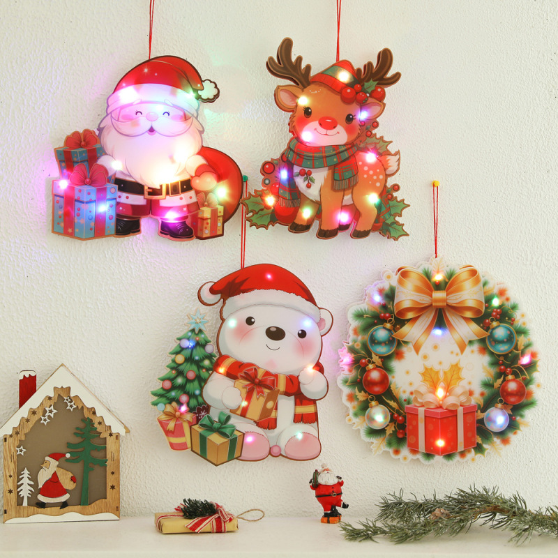 Christmas Decoration Luminous Pendant Pvc Cartoon Elk Snowman Kidsren's Christmas Gift DIY Lantern Elderly Pendant