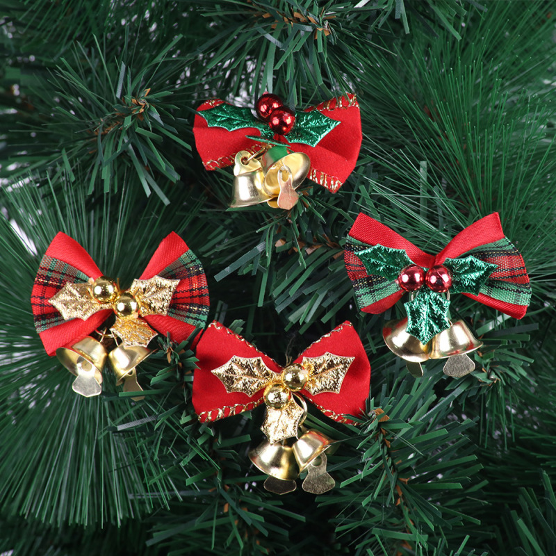 Mini Bow Christmas Tree Decoration Christmas Gift Box Dress Up Christmas DIY Accessories Bow Bell Hanging Ornaments