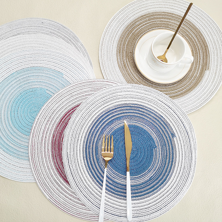 Nordic Style Woven Place Mat Gradient Cotton Yarn Place Mat Western Restaurant Table Mat Coaster Kitchen Daily Mat Dinner Plate Mat