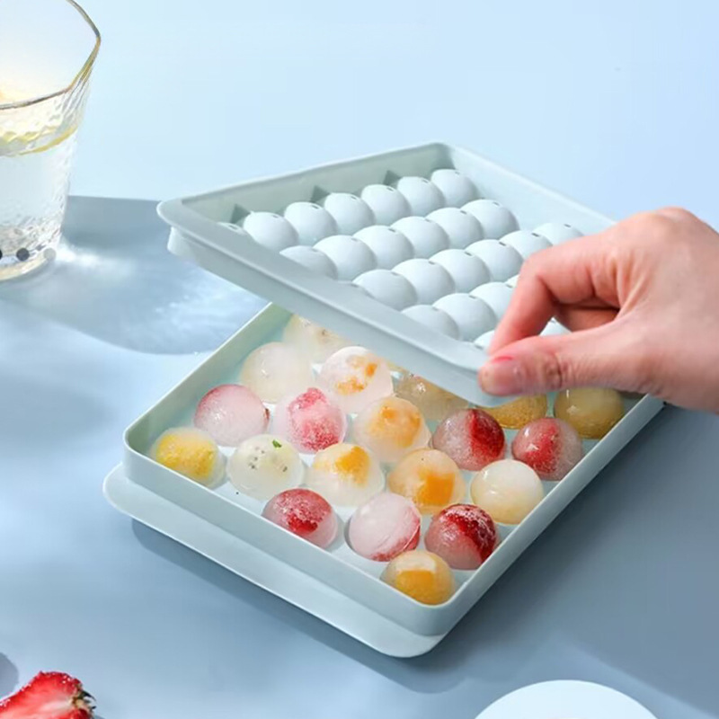 Lerton Silicone Ice Cube with Lid Homemade Round Ice Box Creative Ice Cube Grinder Wholesale Household Frozen Ice Ball Box