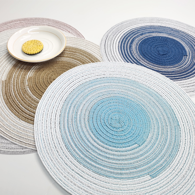 Nordic Style Woven Place Mat Gradient Cotton Yarn Place Mat Western Restaurant Table Mat Coaster Kitchen Daily Mat Dinner Plate Mat