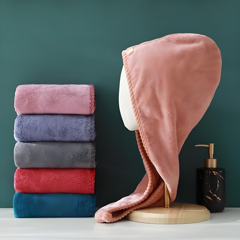 New hair drying cap coral fleece absorbent dry hair towel shower cap women's soft turban plain towel wholesale trade