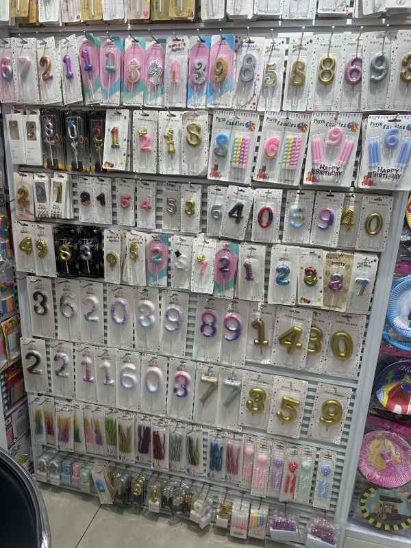 Party flags, candles, balloons, disposable tableware, birthday digital candles