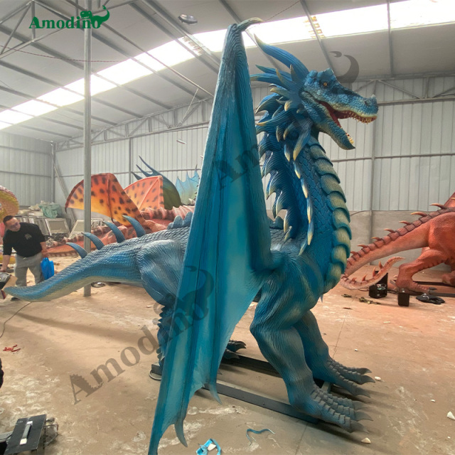 Dragón Volador Azul Animatrónico con Rociado de Agua para Centros Comerciales