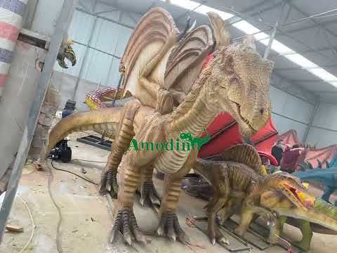 Dragón Volador Marrón Animatrónico con Rociado de Agua para Parques Temáticos
