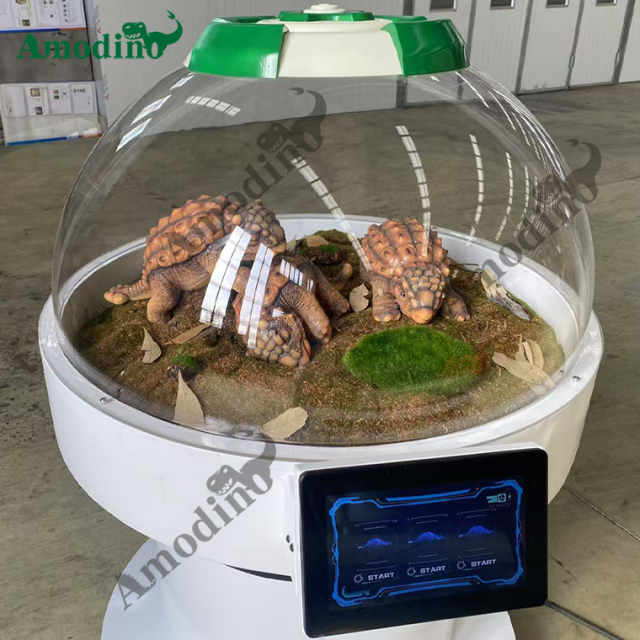 Customizable and ultra-realistic animatronic ankylosaur incubator with screen display, suitable for shopping malls and museums
