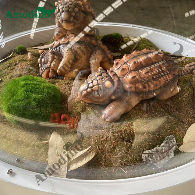 Customizable and ultra-realistic animatronic ankylosaur incubator with screen display, suitable for shopping malls and museums