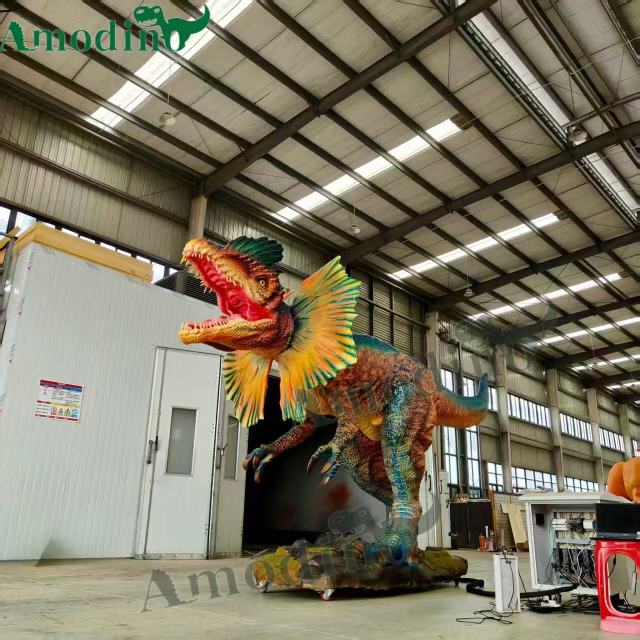 Dilophosaurus electrónico y personalizable para parque de atracciones