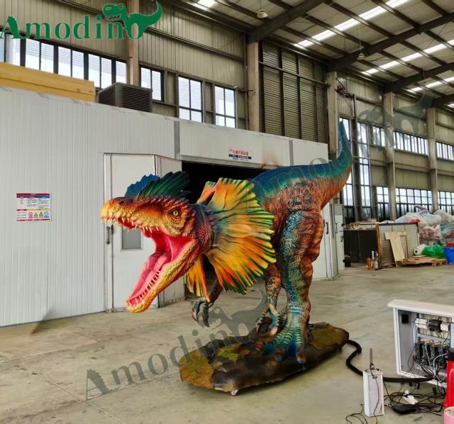 Dilophosaurus electrónico y personalizable para parque de atracciones