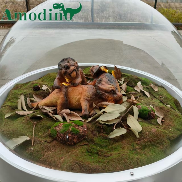 Hyper-realistic baby triceratops incubator for zoos/parks