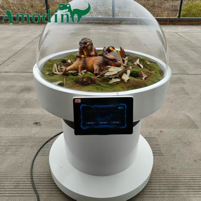 Hyper-realistic baby triceratops incubator for zoos/parks