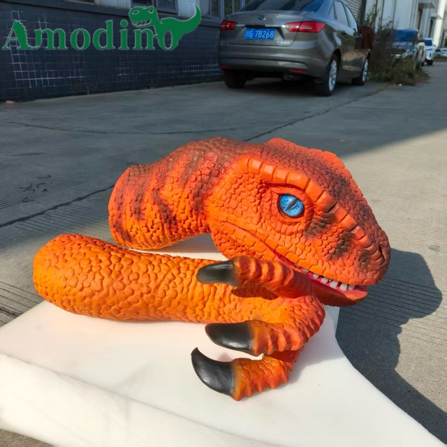 Hand-Operated Velociraptor Puppet with Moving Mouth