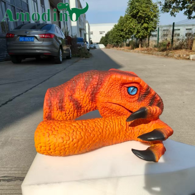 Hand-Operated Velociraptor Puppet with Moving Mouth