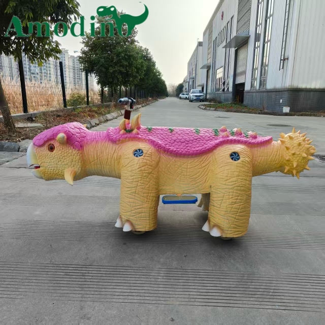 High Quality Cute Pink & Yellow Animatronic Dinosaur Ride for Park