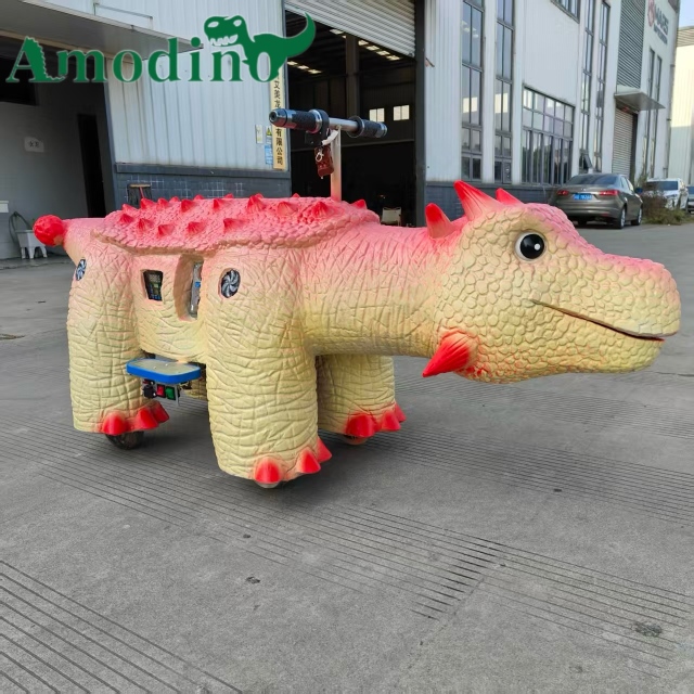Montura de Dinosaurio de Dibujos Animados Rosa y Amarillo Personalizable