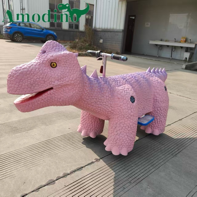 Pastel Pink Cartoon Dinosaur Kiddie Ride | Indoor Mall Kids Ride Supplier