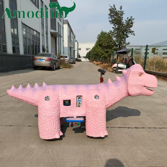 Pastel Pink Cartoon Dinosaur Kiddie Ride | Indoor Mall Kids Ride Supplier