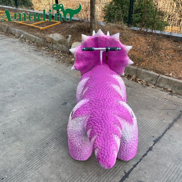 Custom Pink Triceratops Kiddie Ride | Commercial Dinosaur Ride Manufacturer