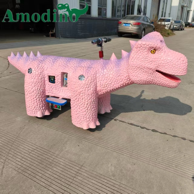 Pastel Pink Cartoon Dinosaur Kiddie Ride | Indoor Mall Kids Ride Supplier