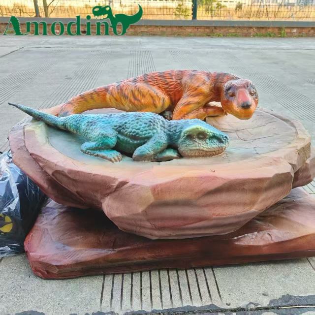 Lifelike Thrinaxodon Mother & Baby Replica: Dinosaur Park Nest Scene