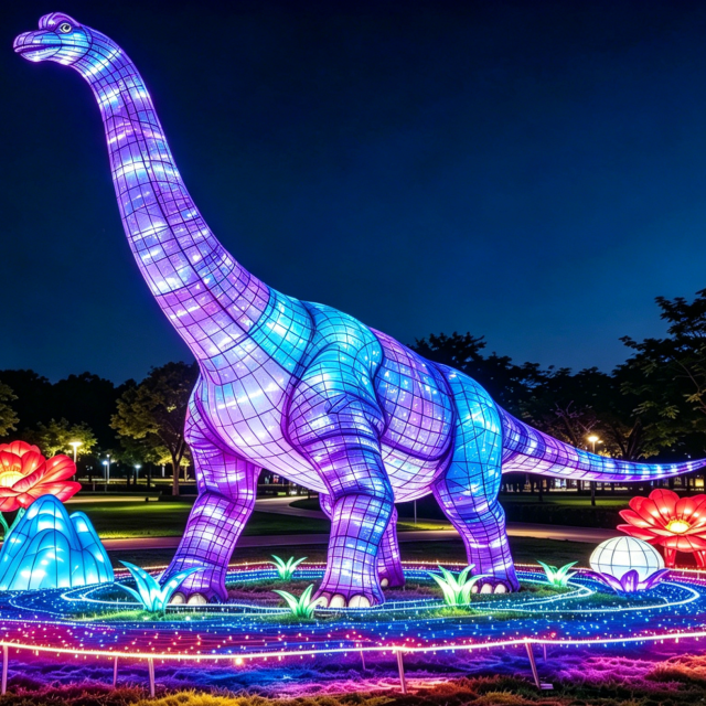 Outdoor Brachiosaurus Dinosaur Lantern - LED Prehistoric Light Display for Festival