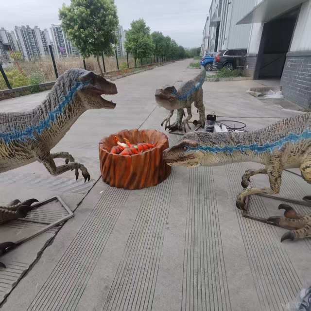 Amodino Realistic Velociraptor Trio with Nest & Eggs
