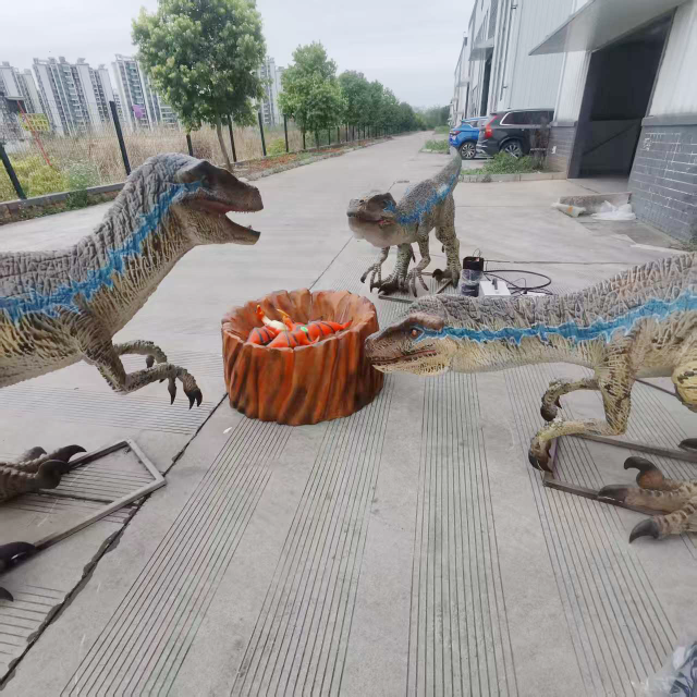 Amodino Realistic Velociraptor Trio with Nest & Eggs