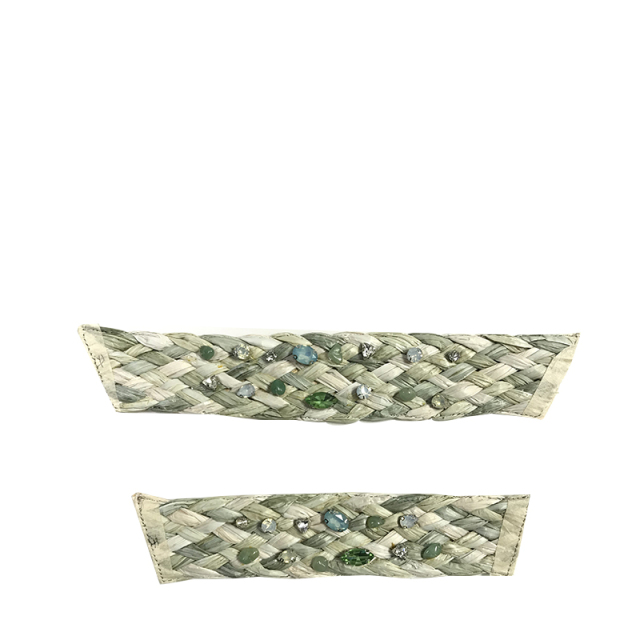 Custom new vamp accessories PP grass woven PU hand nailed beads female sandal face semi-finished accessories wholesale processing