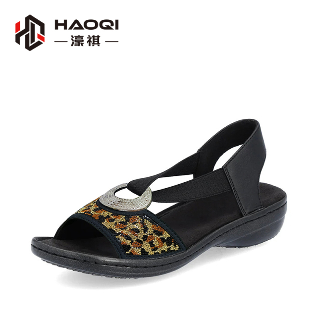 Metal buckle elastic band sandal upper