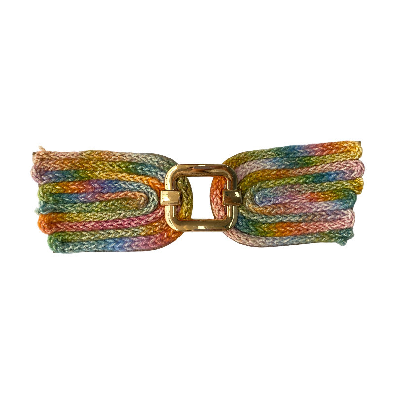 Personalizado novo estilo étnico tecido colorido linha de algodão PP grama fivela de metal mulheres casual sandálias superior acessórios