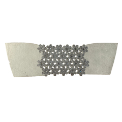 The upper of the women's sandal made of velvet with rhinestones and small flowers