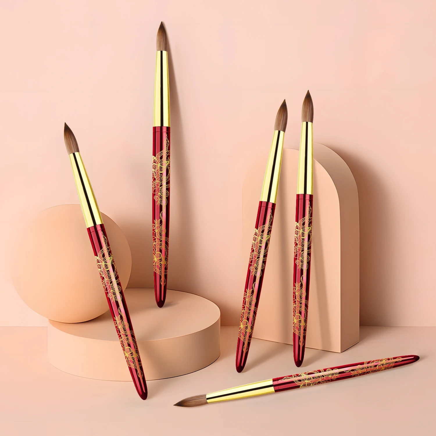 2025 New Design Acrylic Nail Brush 100% Kolinsky Snake Red Metal Handle Kolinsky Acrylic Nail Brush for Acrylic Nails