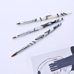 Wholesale 3d Crimped Custom Logo Marble Acrylic Handle 100% Kolinsky Hair 3D Nail Brush for #2 #4 #6