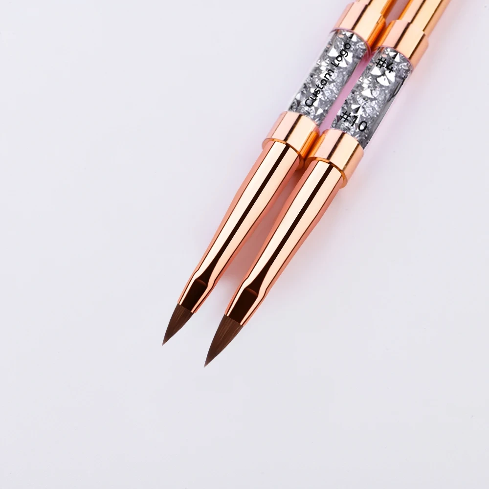 Top Quality Nail Products Rose Gold Pincel 100 Kolinsky 3D Brush #4 #10 Custom Logo Kolinsky Acrylic Nail Double Brush