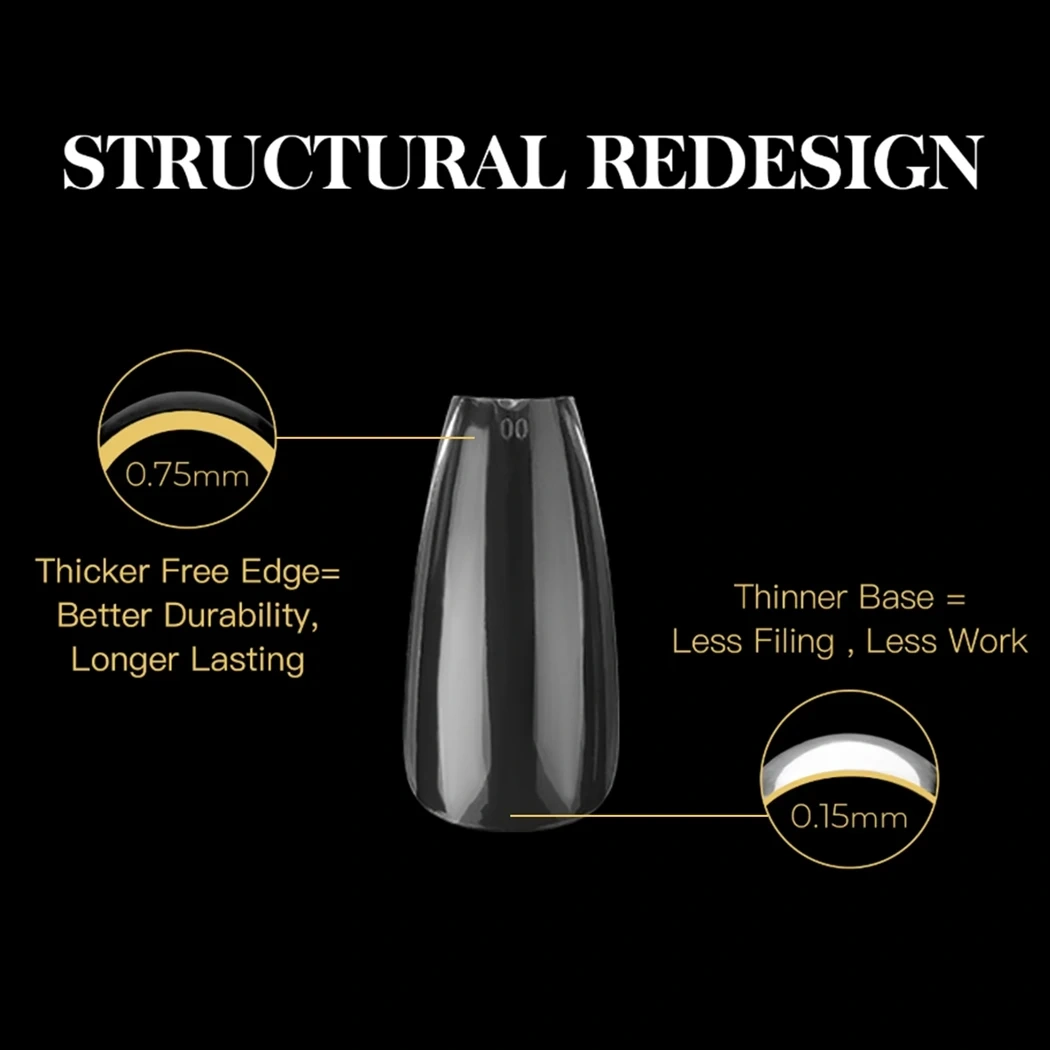 Professional Thick Full Cover Coffin Nail Tips Clear Soft Gel Private Label  Short Coffin Nail Tips 280 Pcs/Box