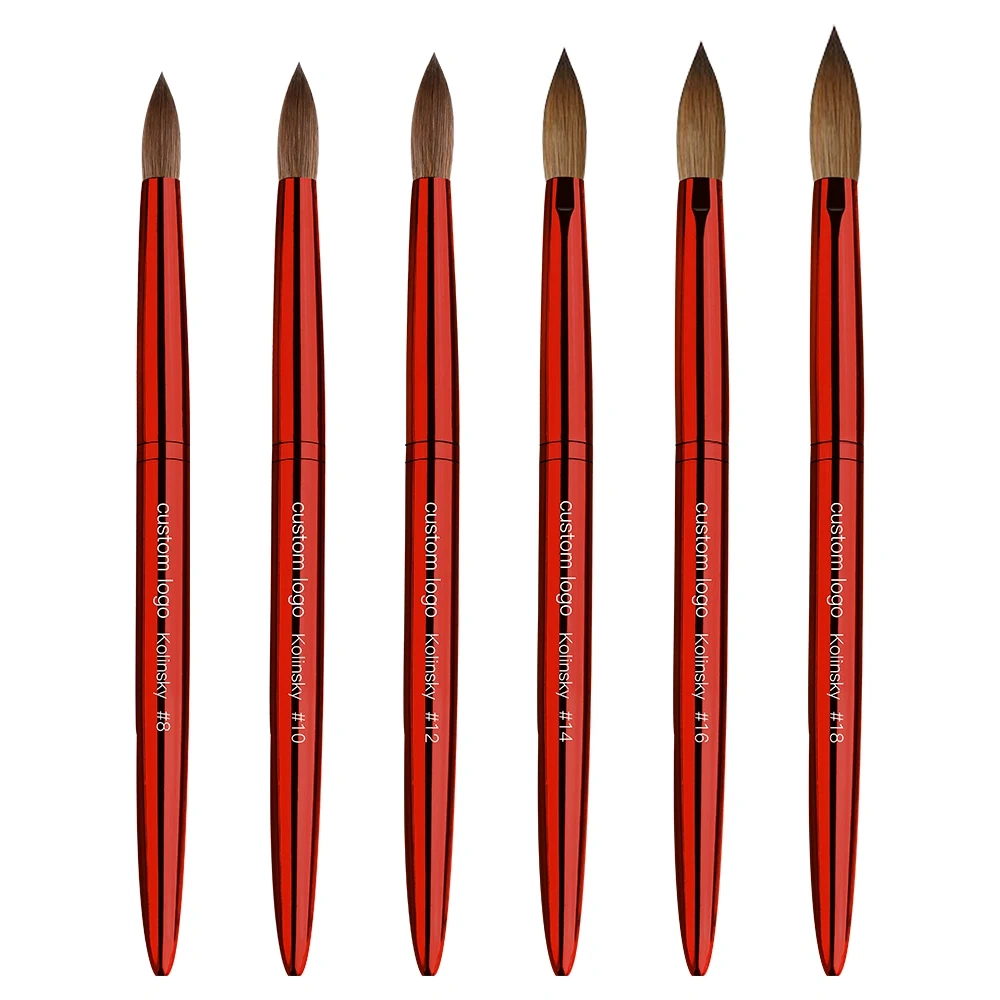 Luxury Acrylic Brush USA Size Classics Red Metal High Quality Custom 100% Kolinsky Acrylic Nail Brush