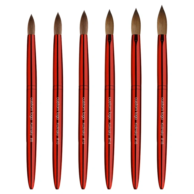 Luxury Acrylic Brush USA Size Classics Red Metal High Quality Custom 100% Kolinsky Acrylic Nail Brush