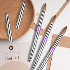 Fashion 100% Kolinsky Nails Brush Custom Anti-monomer Silver Metal USA Size Nails Brush Acrylic Kolinsky