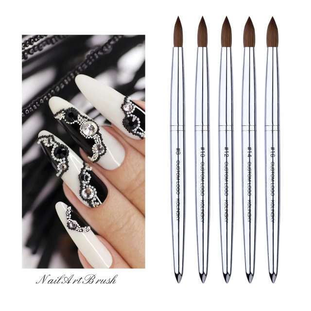 FUUMUUI New Arrival Kolinsky Nail Brushes Wholesale Silver Metal Handle Private Label Acrylic Brush for Nails Kolinsky Hair
