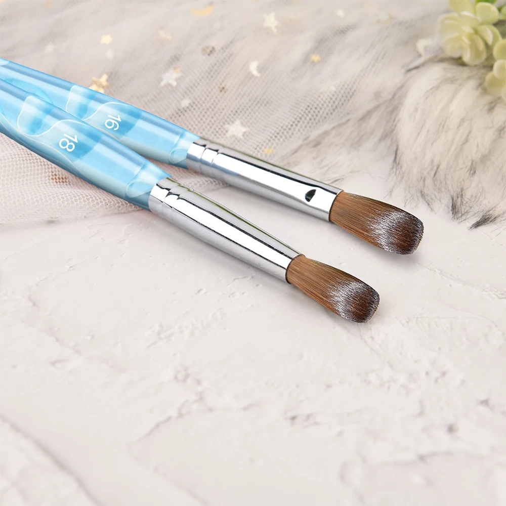 Wholesale OEM Packaging Sky Blue Ferrule Acrylin Crimped 100% Kolinsky Acrylic Nail Brush Nails Size 8 10 12 14 16 18 20
