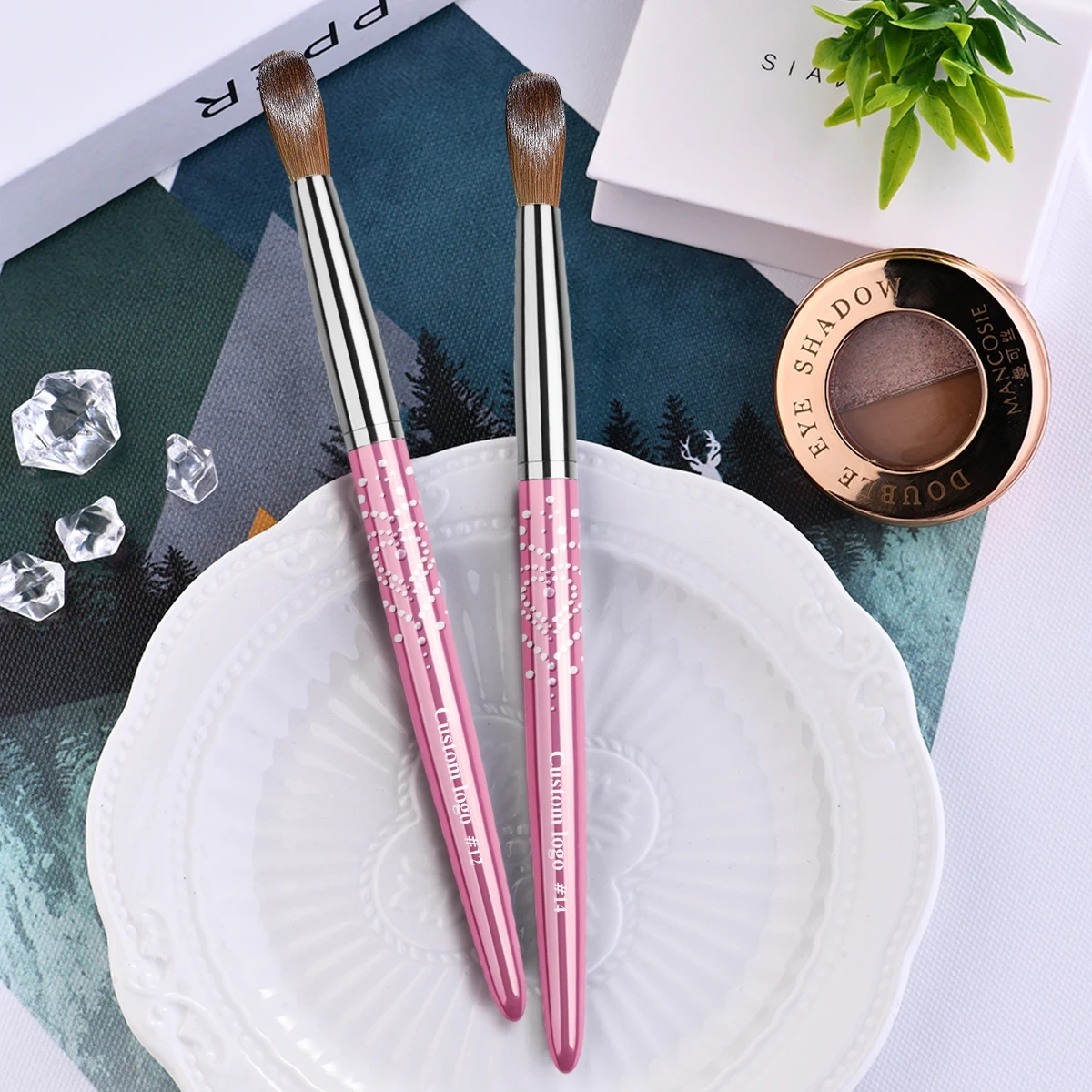 Customized Pink Metal Handle Flat/Oval Hair Shape Handmade 100% Pure Kolinsky Brush for Acrylic Nails