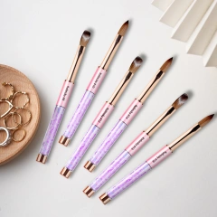 Pink-Violet Gradient Handmade Kolinsky Brushes Custom Bow Printing Acrylic Nail Brush With Glitter