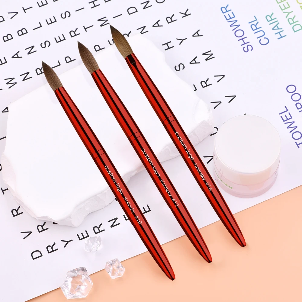 Luxury Acrylic Brush USA Size Classics Red Metal High Quality Custom 100% Kolinsky Acrylic Nail Brush