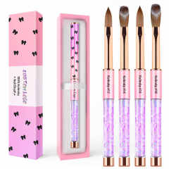 Pink-Violet Gradient Handmade Kolinsky Brushes Custom Bow Printing Acrylic Nail Brush With Glitter