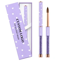 Popular Design 100% Kolinsky Acrylic Nail Brush Purple Glitter Liquid Handle Custom Nail Brush #2-#18