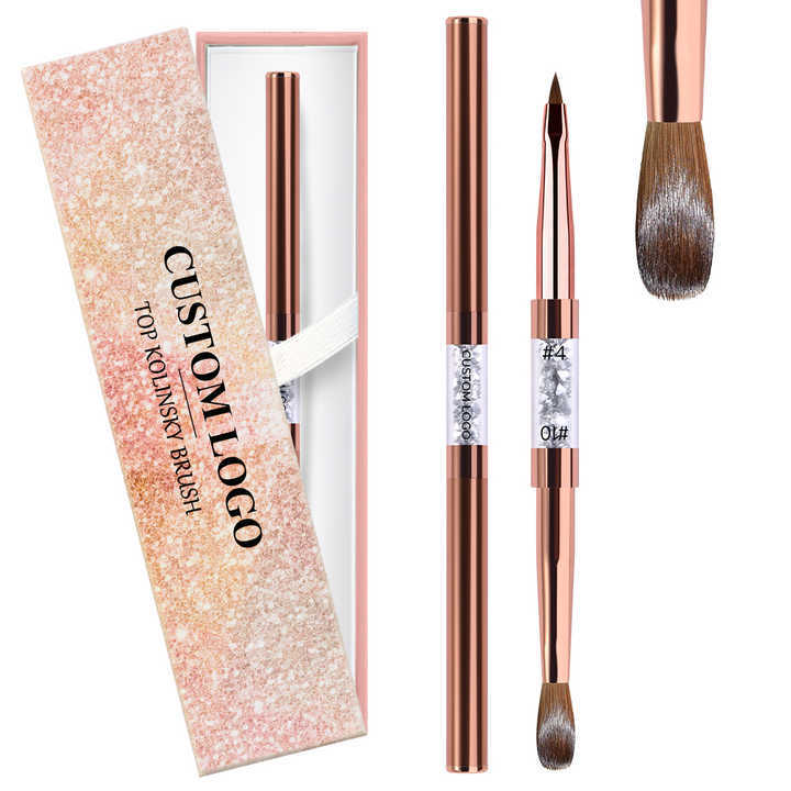 Top Quality Nail Products Rose Gold Pincel 100 Kolinsky 3D Brush #4 #10 Custom Logo Kolinsky Acrylic Nail Double Brush