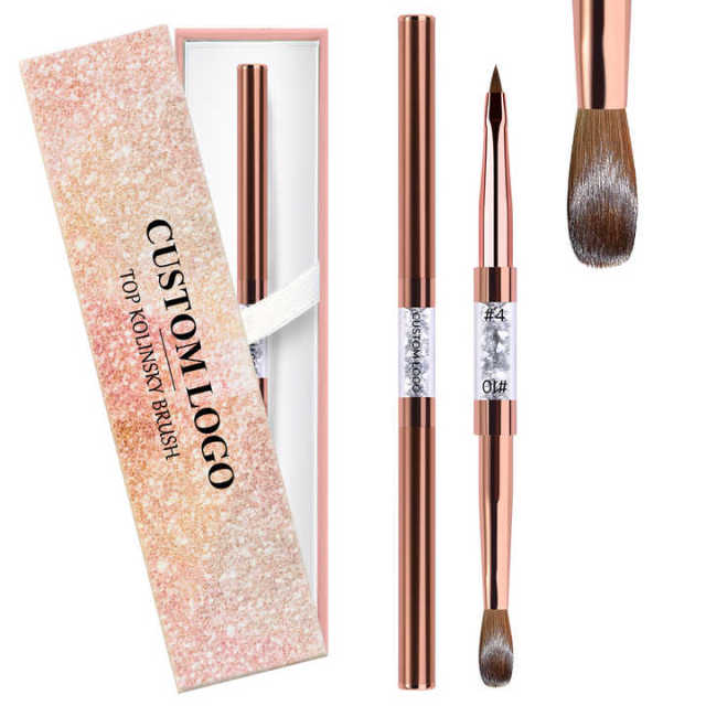 Top Quality Nail Products Rose Gold Pincel 100 Kolinsky 3D Brush #4 #10 Custom Logo Kolinsky Acrylic Nail Double Brush