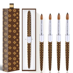 Latest Fashion Nail Brushes Wholesale Metal Handle Crimped Round Number 8 10 12 14 16 18 Acrylic Brush Kolinsky High Quality
